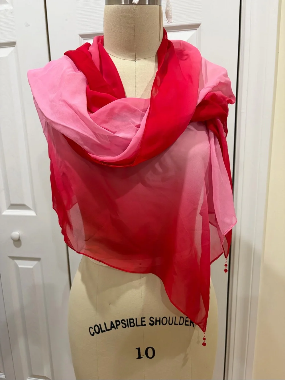 Kay Under Silk Coral Bright Red and Pink Scarf Shawl 20”/75”